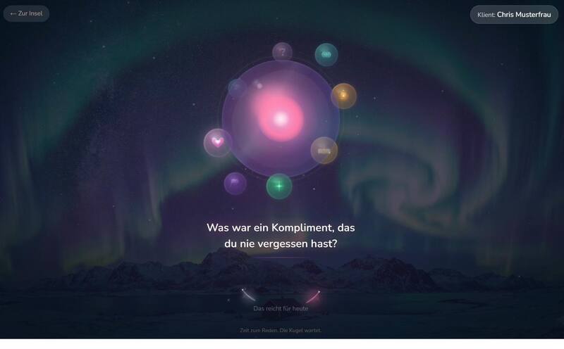 Die Fragenkugel — Gesprächsöffner mit Nordlicht-Atmosphäre